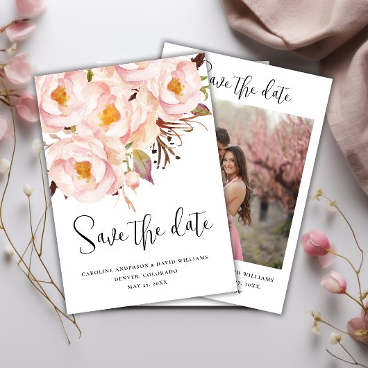 Stijlvolle Eenvoudige Roze Bloemen Foto Dubbelzijd Save The Date
