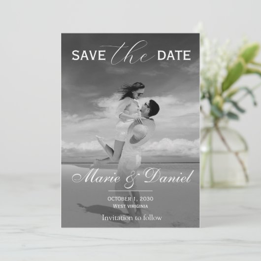 Stijlvolle Eenvoudige Volledige Foto Dubbelzijdige Save The Date (Staand voorkant)