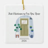 Stijlvolle eerste Kerstmis in onze nieuwe voordeur Keramisch Ornament (Voorkant)