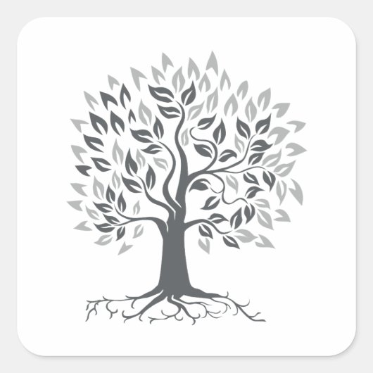 Stijlvolle eikenboom met retourstop vierkante sticker (Voorkant)