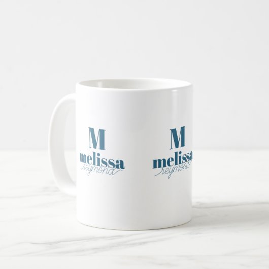 Stijlvolle Elegant Blue Monogram Coffee Mok (Voorkant links)