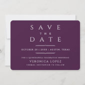 Stijlvolle Elegant Classic Dark Paarse Quinceañera Save The Date (Voorkant)
