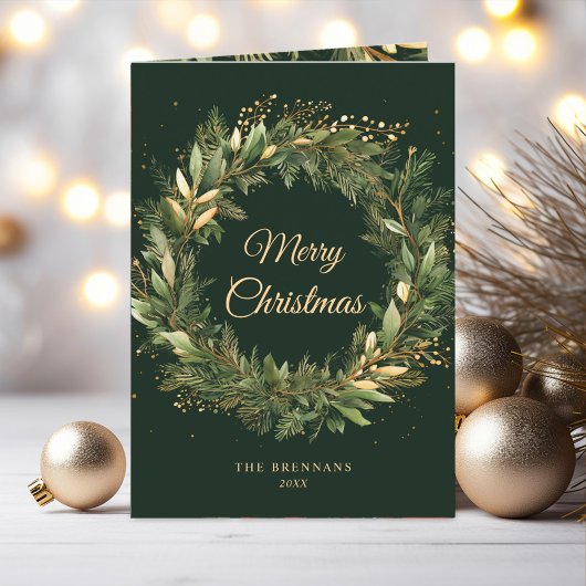 Stijlvolle Elegant Groen Goud Kerstvakantie Kaart