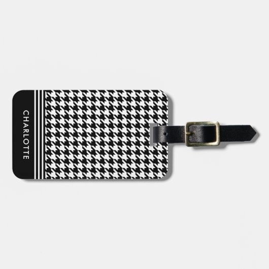 Stijlvolle Elegant Houndstooth Zwart Wit Bagagelabel (Voorkant horizontaal)