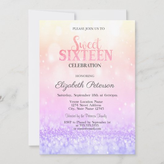 Stijlvolle Elegant Ombre Glitter Bokeh Sweet 16 Kaart (Voorkant)