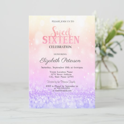 Stijlvolle Elegant Ombre Glitter Bokeh Sweet 16 Kaart (Staand voorkant)