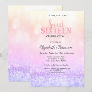 Stijlvolle Elegant Ombre Glitter Bokeh Sweet 16 Kaart