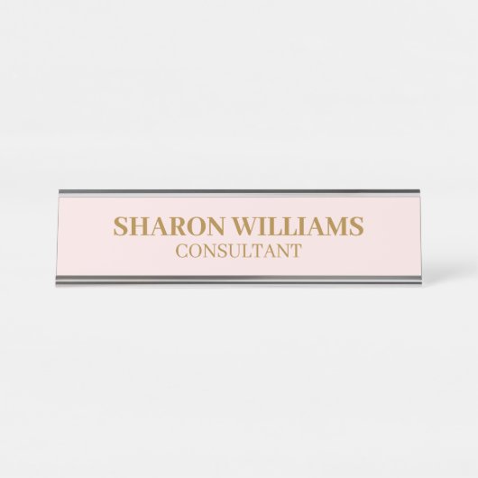 Stijlvolle Elegant Professioneel Blush Roze Minima Bureau Naambordje (Voorkant)