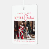 Stijlvolle Elegant Red Merry Christmas familiefoto Metalen Ornament (Voorkant links)