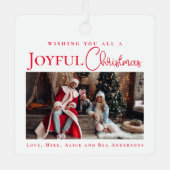 Stijlvolle Elegant Red Merry Christmas familiefoto Metalen Ornament (Voorkant)