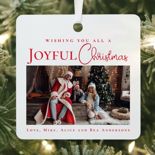 Stijlvolle Elegant Red Merry Christmas familiefoto Metalen Ornament