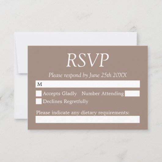Stijlvolle Elegant Taupe Wedding RSVP Kaart (Voorkant)