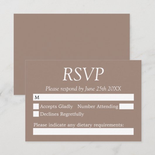 Stijlvolle Elegant Taupe Wedding RSVP Kaart (Voorkant / Achterkant)