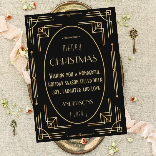 Stijlvolle elegante art deco platte vakantiekaart feestdagenkaart