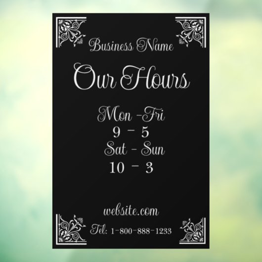 Stijlvolle, elegante bedrijfsuren raamsticker (Vel 3)