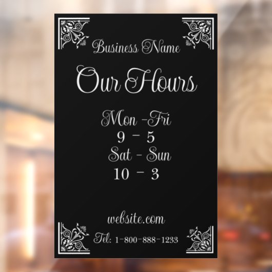 Stijlvolle, elegante bedrijfsuren raamsticker (Vel 2)