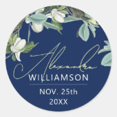 Stijlvolle elegante blauw wit en groen bloemen ronde sticker (Voorkant)