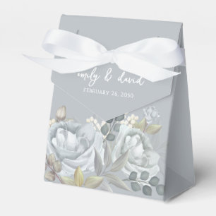 Stijlvolle elegante blauwe bloemencalligrafie ampe bedankdoosjes