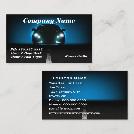 Stijlvolle Elegante Blauwe Krachtige Auto EU Visitekaartje (Voorkant / Achterkant)