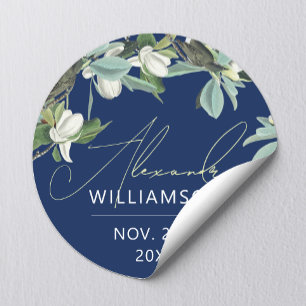 Stijlvolle Elegante Blauwe Witte En Groene Bloemst Ronde Sticker