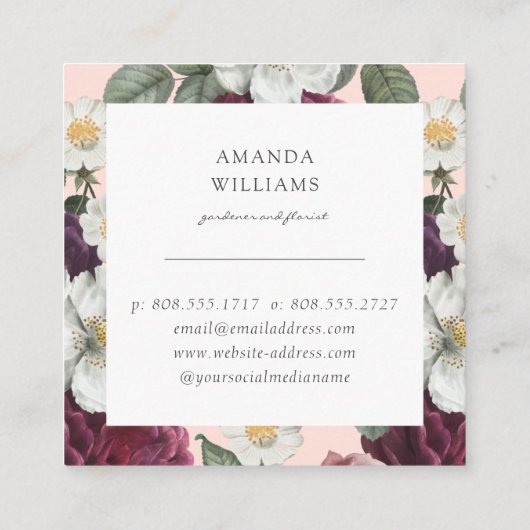 Stijlvolle elegante bloemenrustieke Boho Vierkante Visitekaartje (Achterkant)