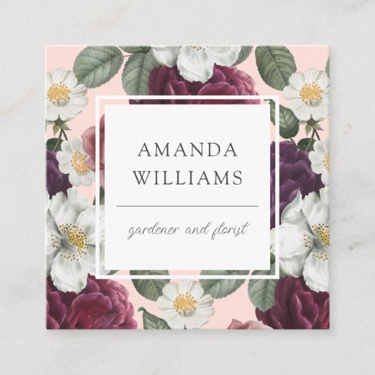 Stijlvolle elegante bloemenrustieke Boho Vierkante Visitekaartje (Voorkant)