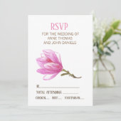 Stijlvolle, ELEGANTE BRUILOFT RSVP KAART Roze Bloe (Staand voorkant)