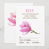 Stijlvolle, ELEGANTE BRUILOFT RSVP KAART Roze Bloe (Voorkant / Achterkant)