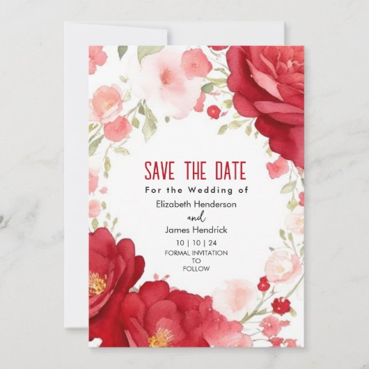 Stijlvolle elegante Crimson Red digitale bruiloft Kaart (Voorkant)