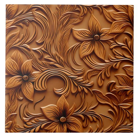 Stijlvolle Elegante Faux reliëf lederen kameel bru Tegeltje (Voorkant)