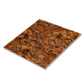 Stijlvolle Elegante Faux reliëf lederen kameel bru Tegeltje (Zijkant)