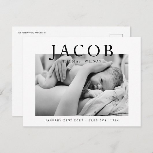 Stijlvolle, elegante foto-baby aankondiging briefkaart (Voorkant / Achterkant)