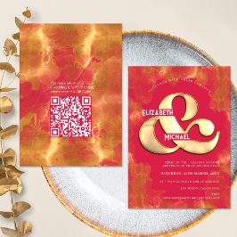 Stijlvolle Elegante Gouden Magenta Trouw QR Code D Kaart