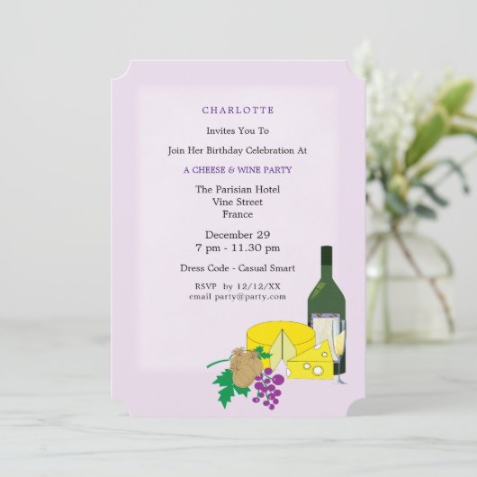 Stijlvolle elegante kaas en wijn party uitnodiging (Staand voorkant)