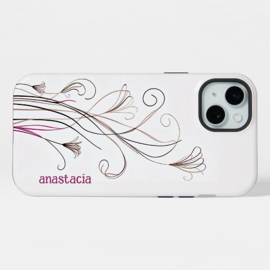 Stijlvolle elegante lijn bloemenbruin zwart roze iPhone hoesje (Achterkant horizontaal)