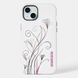 Stijlvolle elegante lijn bloemenbruin zwart roze iPhone 15 plus case