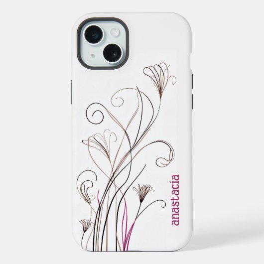 Stijlvolle elegante lijn bloemenbruin zwart roze iPhone hoesje (Achterkant)