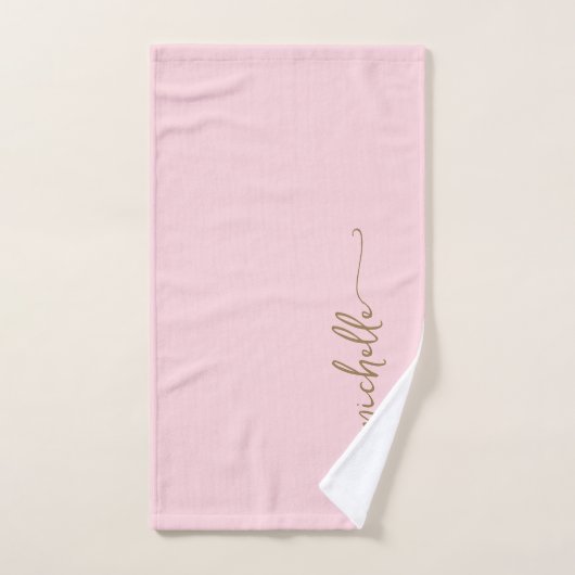 Stijlvolle Elegante Monogram Naam Script Roze Roos Bad Handdoek (Handdoek)