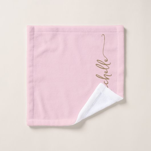 Stijlvolle Elegante Monogram Naam Script Roze Roos Bad Handdoek (Wasdoekje)