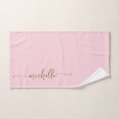 Stijlvolle Elegante Monogram Naam Script Roze Roos Bad Handdoek (Handdoek)