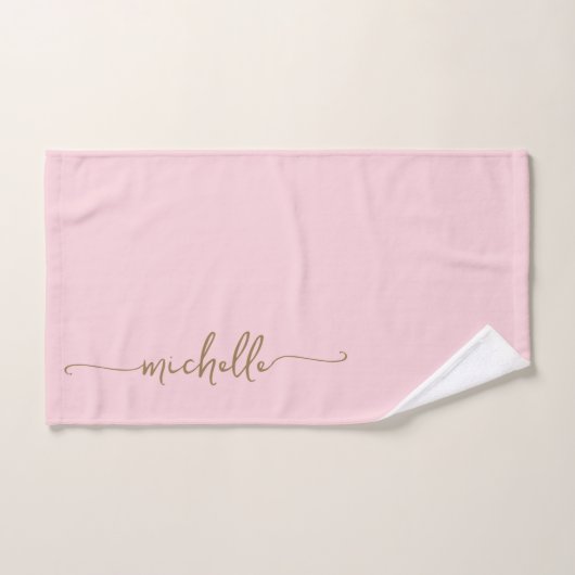 Stijlvolle Elegante Monogram Naam Script Roze Roos Bad Handdoek (Handdoek)