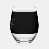 Stijlvolle elegante naam zwart-wit kalligrafie wijnglas zonder voet (Links)