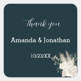 Stijlvolle Elegante Navy Witte Bloem Huwelijk Stic Vierkante Sticker