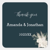 Stijlvolle Elegante Navy Witte Bloem Trouwsticker Vierkante Sticker (Voorkant)