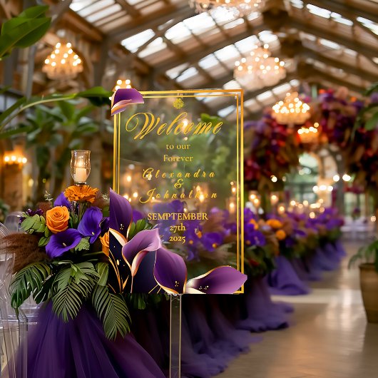 Stijlvolle elegante Paarse Calla Lily Acryl bruilo Acryl Bord