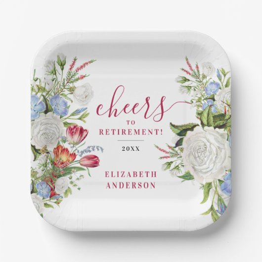 Stijlvolle Elegante Pensioen Tuin Pastel Bloemen Papieren Bordje (Voorkant)