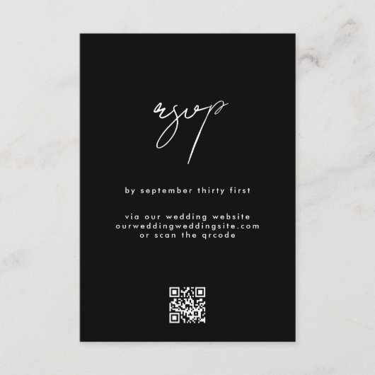 Stijlvolle Elegante QR CODE Zwart Bruiloft Website RSVP Kaartje (Voorkant)