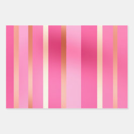 Stijlvolle Elegante Roze en Gouden Gestreepte Inpakpapier Vel