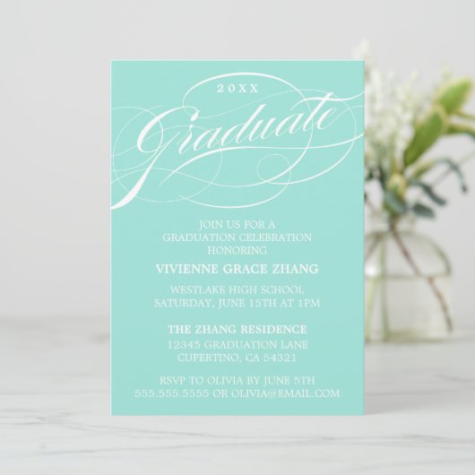 STIJLVOLLE ELEGANTE SCRIPT AFSTUDEREN PARTY INVITA KAART (Staand voorkant)