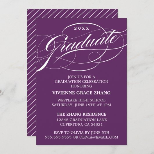 STIJLVOLLE ELEGANTE SCRIPT AFSTUDEREN PARTY INVITA KAART (Voorkant / Achterkant)